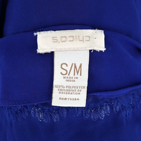 Chicos Top Womens Small Medium Blue Beaded Blouse Chiffon Lined Batwing Sleeves - Picture 3 of 13
